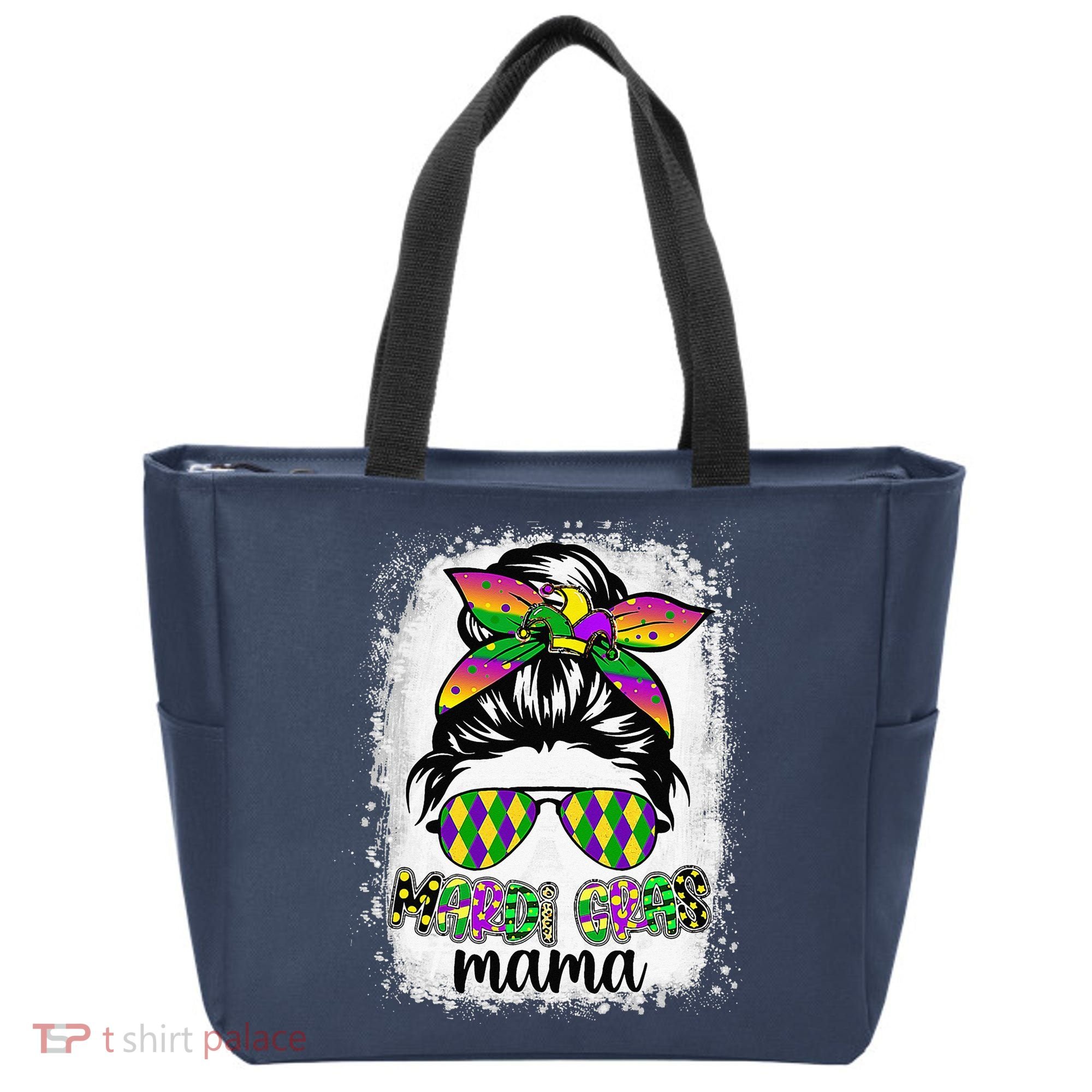 Messy Bun Hair Glasses New Orleans Carnival Mardi Gras Mama Tote Bag