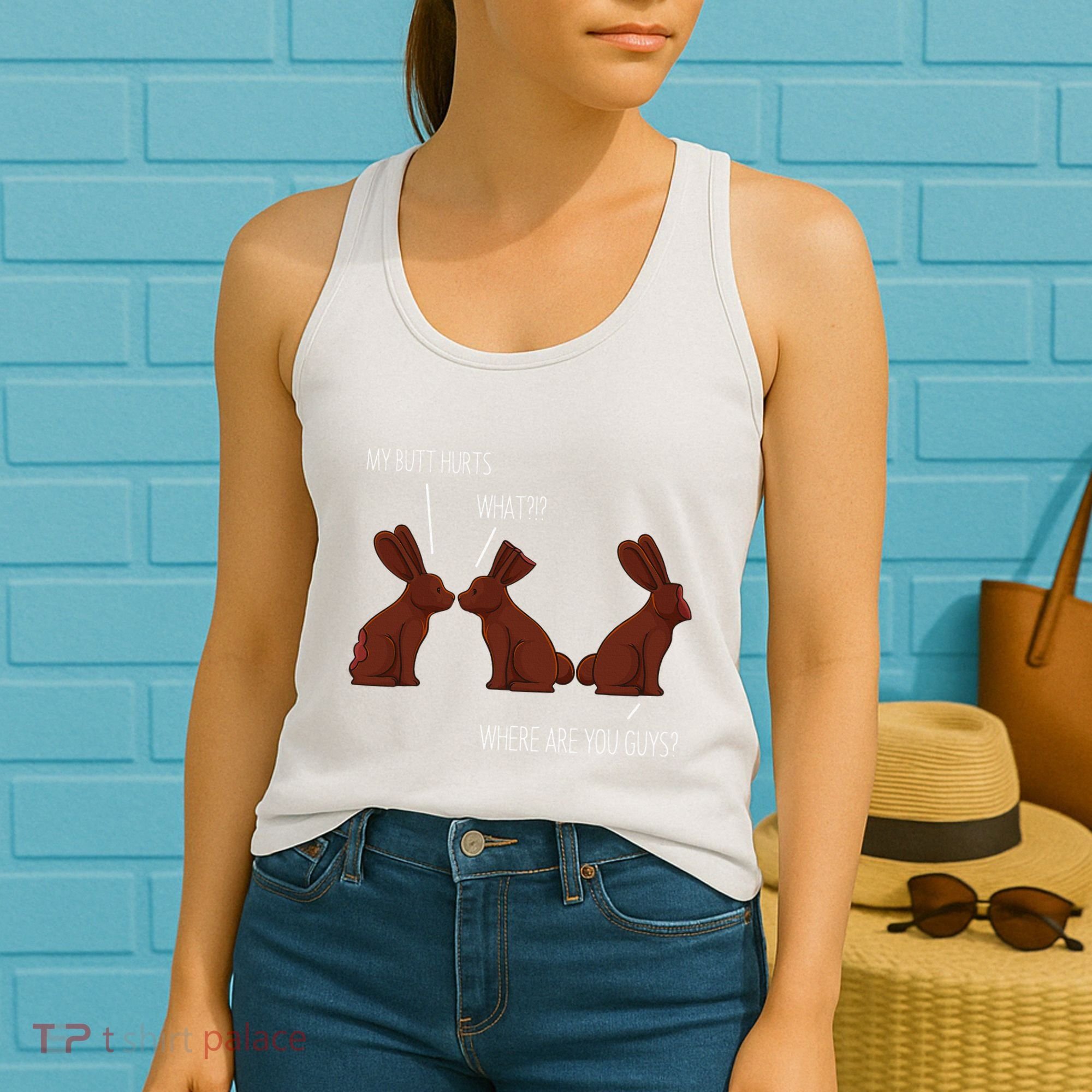 My Butt Hurts Funny Easter Chocolate Bunny Meme Joke Gift Women's Tank Top