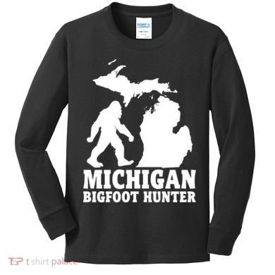 Michigan Bigfoot Hunter Kids Long Sleeve Shirt