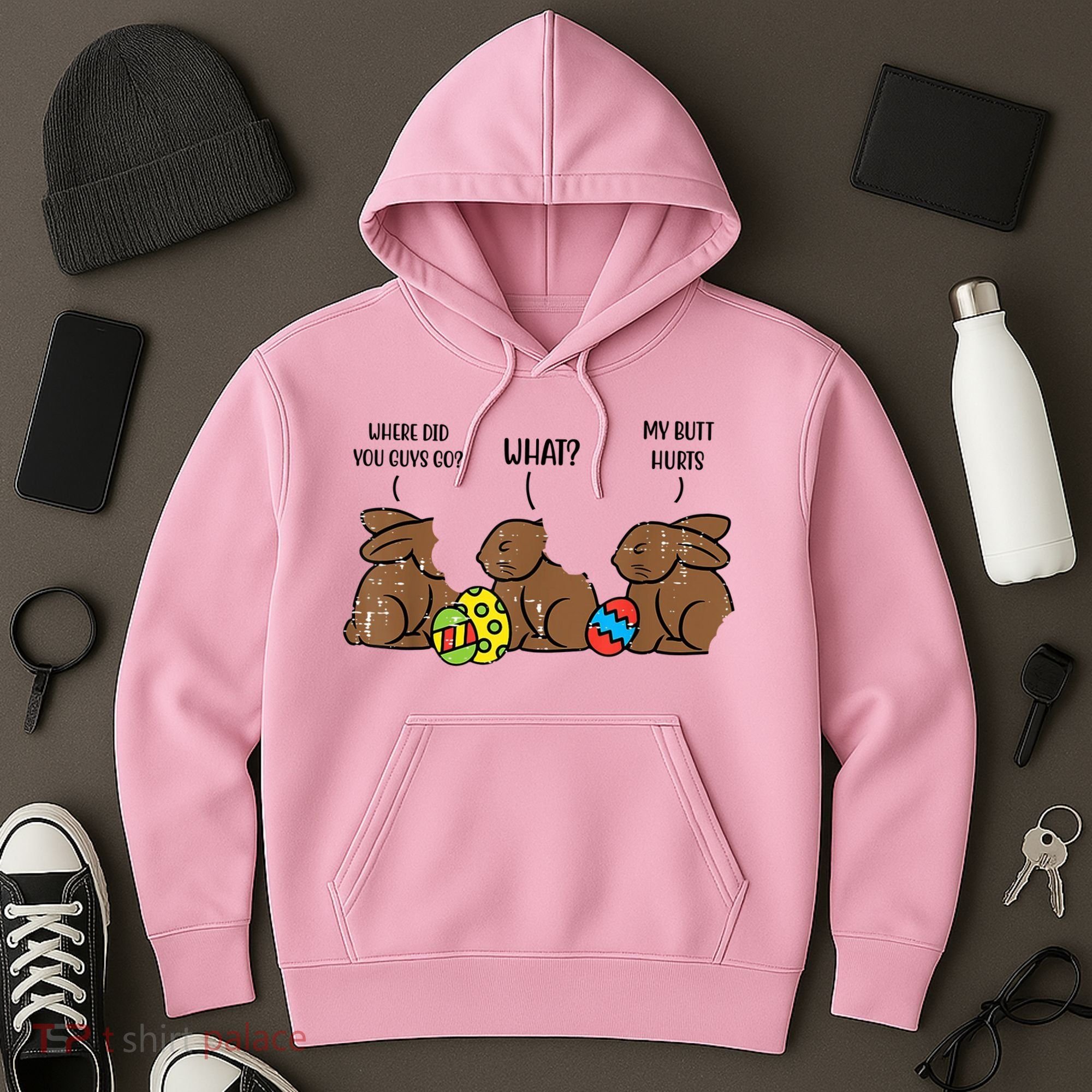 My Butt Hurts Funny Bitten Chocolate Bunny Easter Hoodie