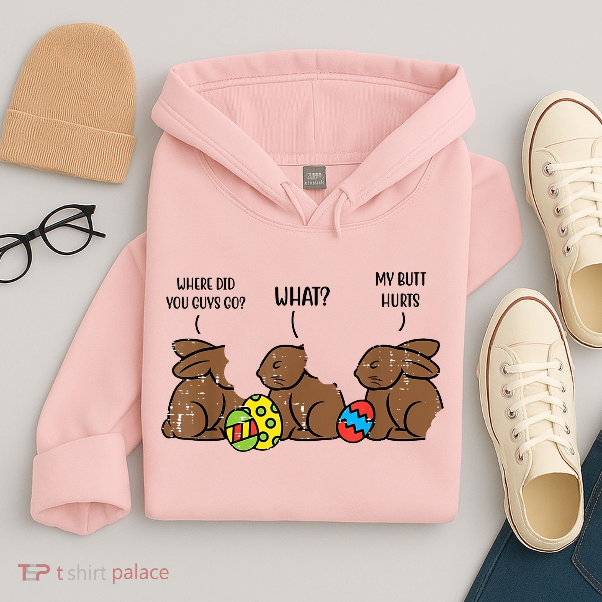 My Butt Hurts Funny Bitten Chocolate Bunny Easter Hoodie