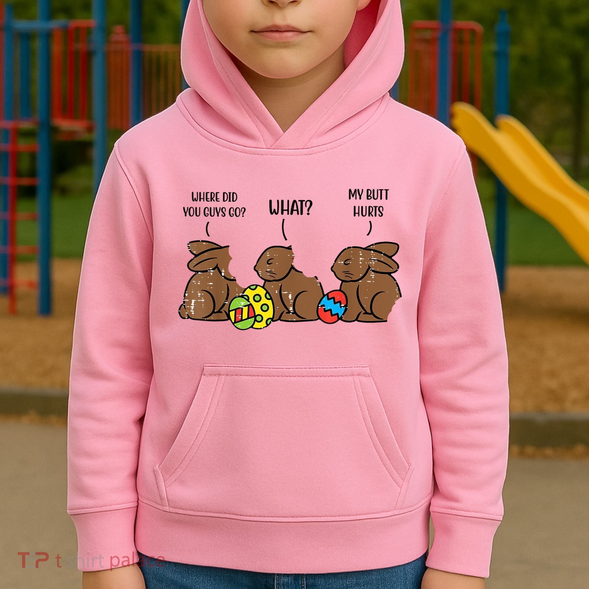 My Butt Hurts Funny Bitten Chocolate Bunny Easter Kids Hoodie