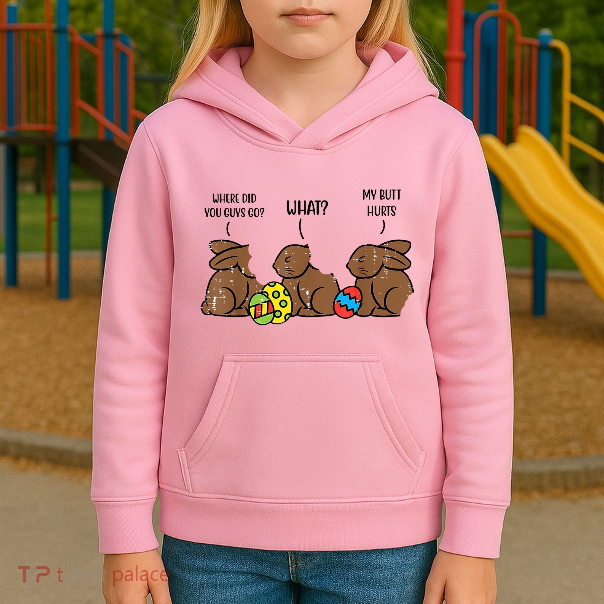 My Butt Hurts Funny Bitten Chocolate Bunny Easter Kids Hoodie
