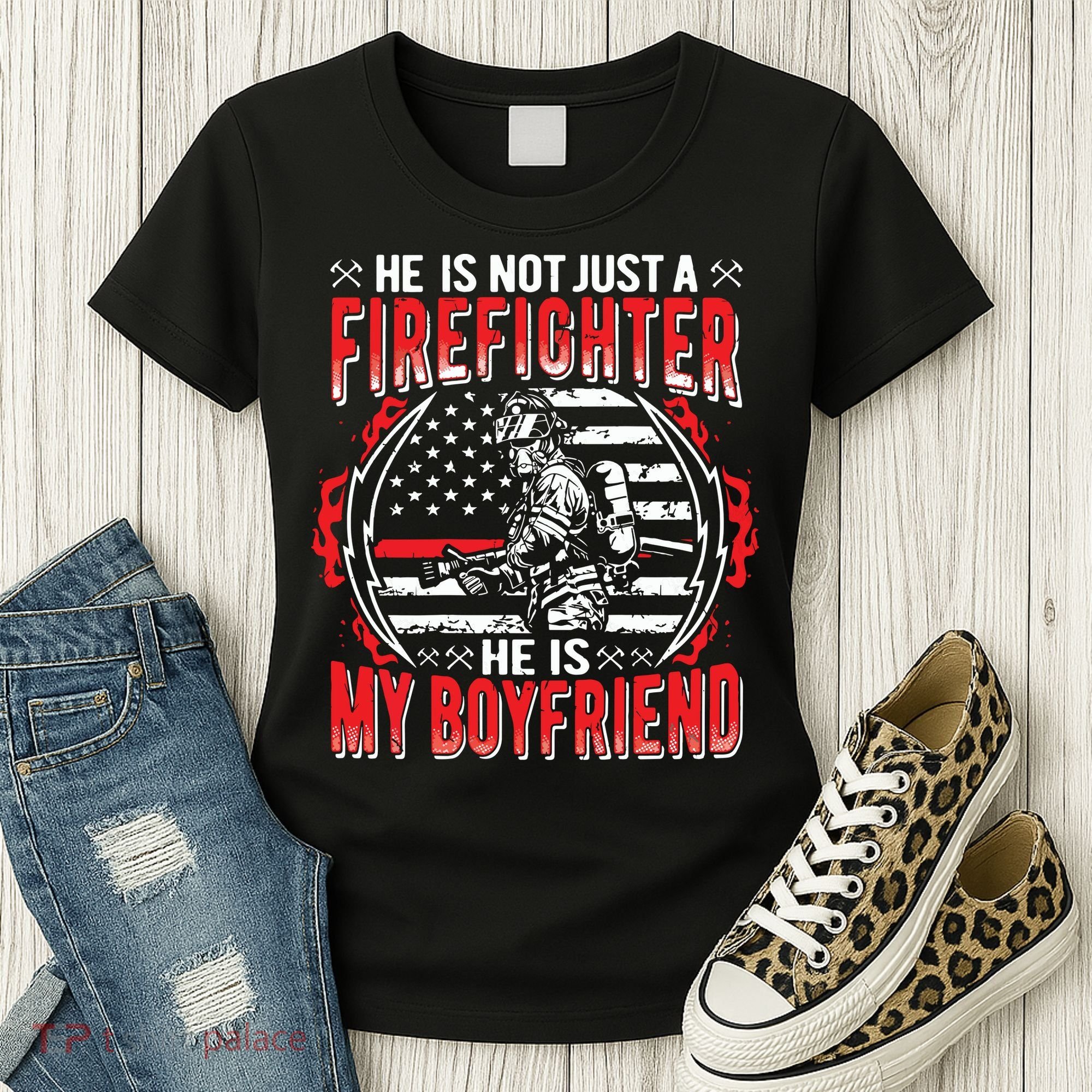 My Boyfriend Is A Firefighter Thin Red Line Fire Girlfriend Women's T-Shirt