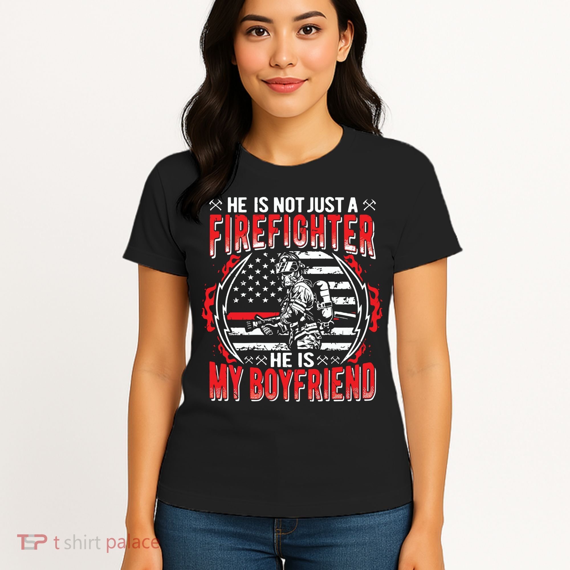 My Boyfriend Is A Firefighter Thin Red Line Fire Girlfriend Women's T-Shirt