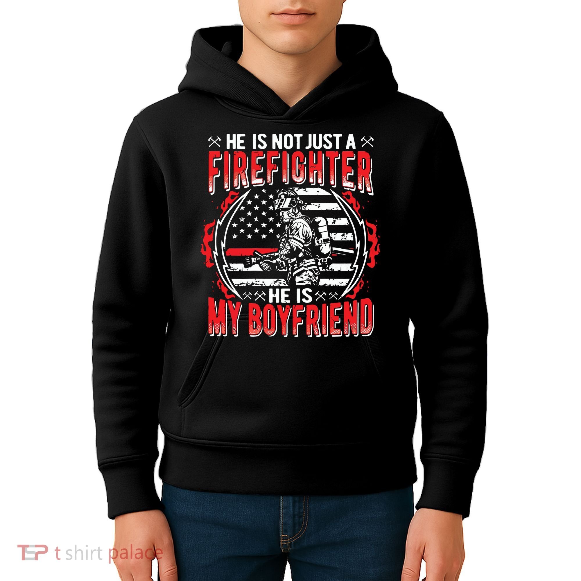 My Boyfriend Is A Firefighter Thin Red Line Fire Girlfriend Kids Hoodie