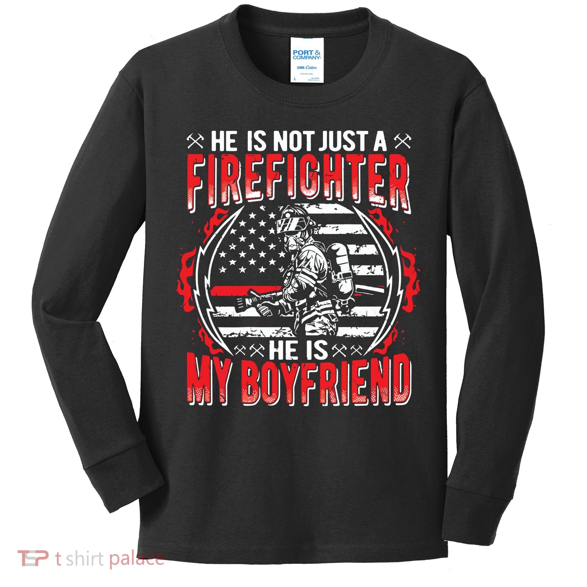 My Boyfriend Is A Firefighter Thin Red Line Fire Girlfriend Kids Long Sleeve Shirt
