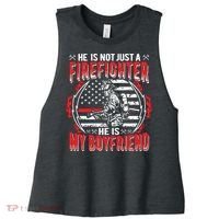 My Boyfriend Is A Firefighter Thin Red Line Fire Girlfriend Women's Racerback Cropped Tank thumb 0