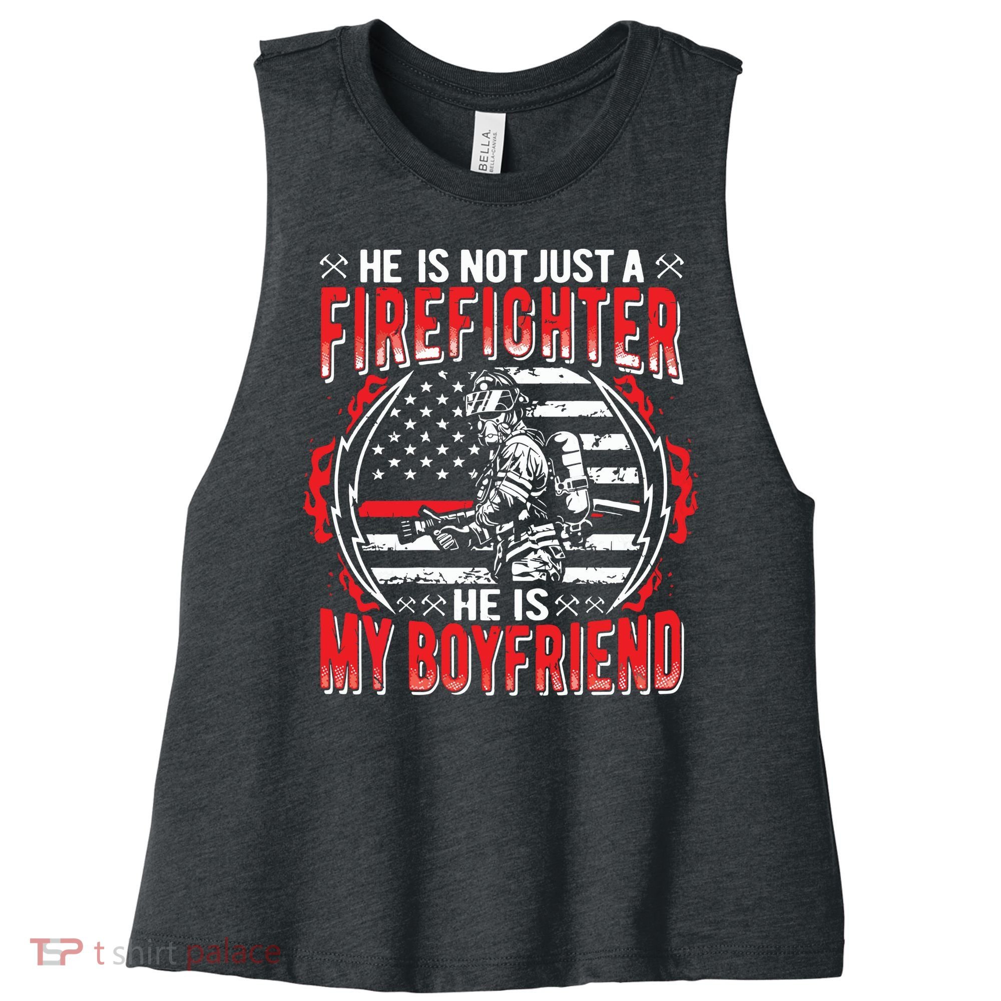 My Boyfriend Is A Firefighter Thin Red Line Fire Girlfriend Women's Racerback Cropped Tank