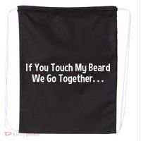 Mens Beard If You Touch My Beard We Go Together Drawstring Bag thumb 0