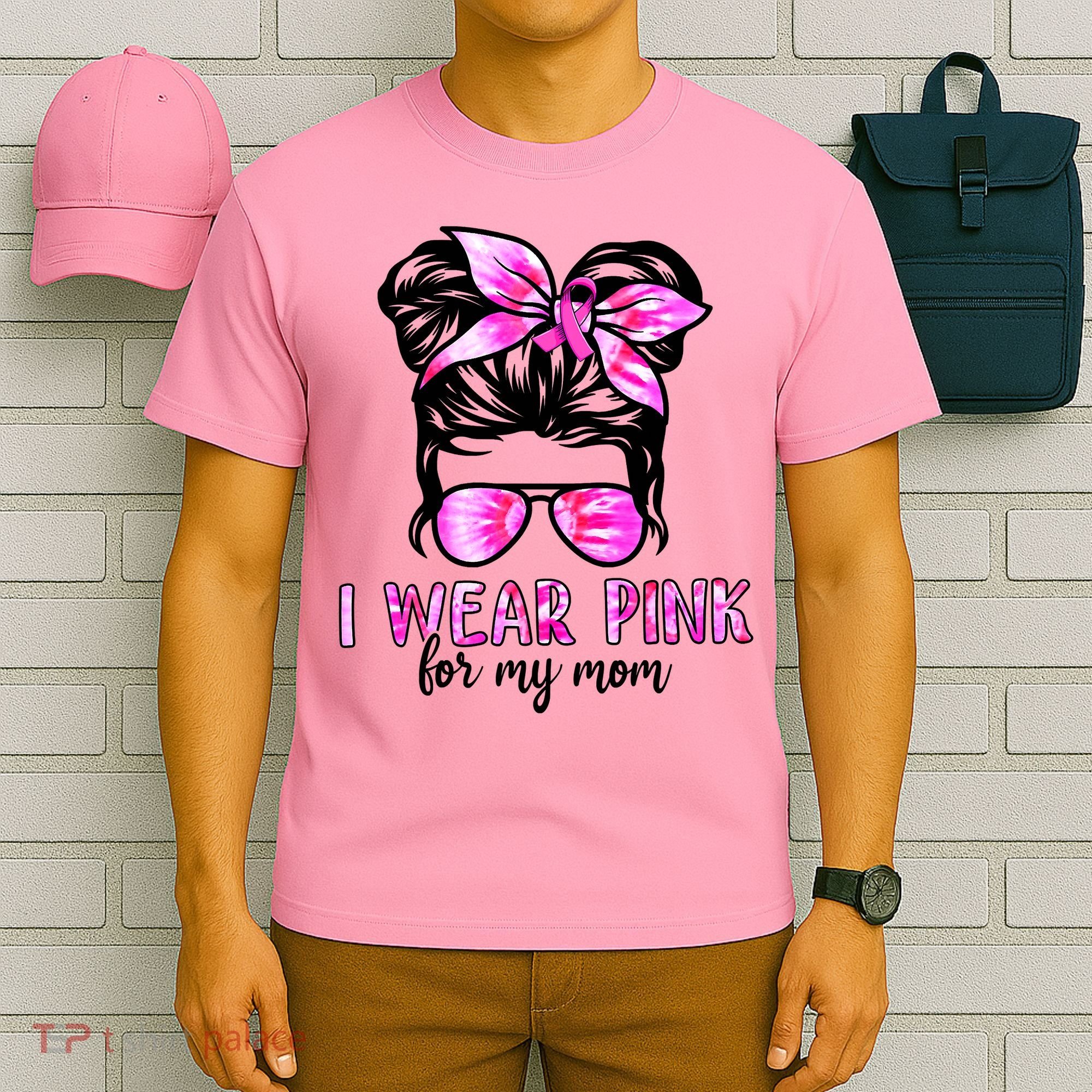 Messy Bun I Wear Pink For My Mom Breast Cancer T-Shirt