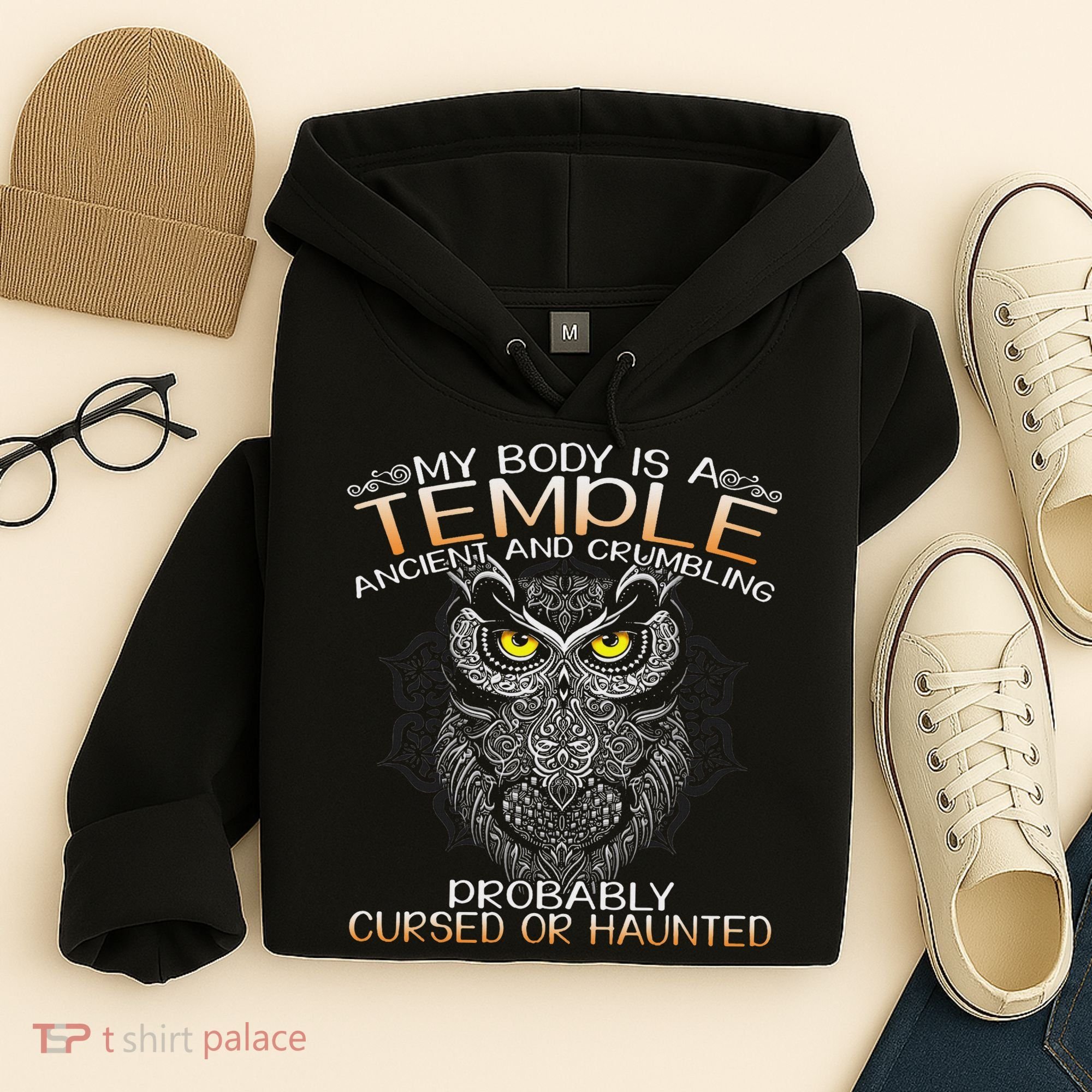 My Body Is A Temple Ancient And Crumbling Owl Lover Hoodie