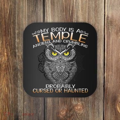 My Body Is A Temple Ancient And Crumbling Owl Lover Coaster