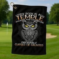 My Body Is A Temple Ancient And Crumbling Owl Lover Golf Towel thumb 1