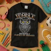 My Body Is A Temple Ancient And Crumbling Owl Lover Kids T-Shirt thumb 3