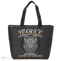 My Body Is A Temple Ancient And Crumbling Owl Lover Tote Bag thumb 0