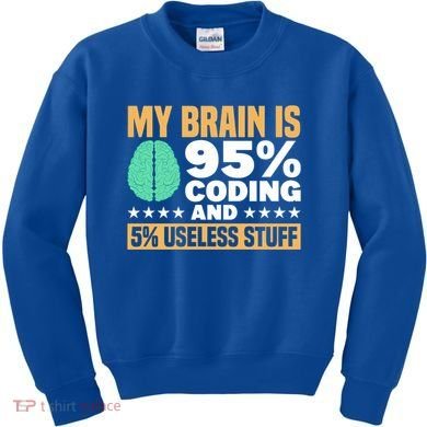 My Brain Is 95% Coding 5% Useless Stuff Great Gift Kids Sweatshirt