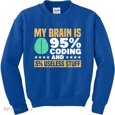 My Brain Is 95% Coding 5% Useless Stuff Great Gift Kids Sweatshirt