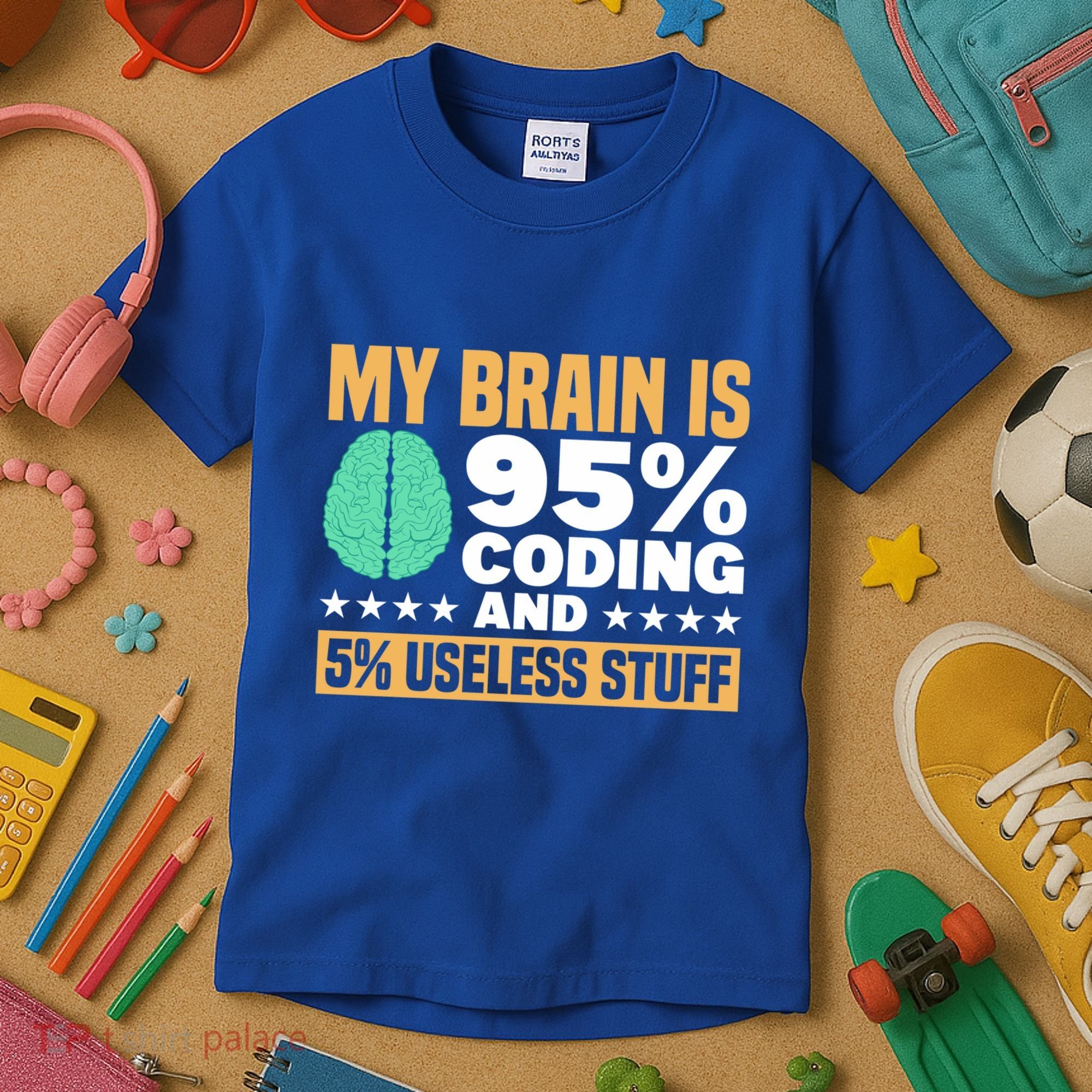 My Brain Is 95% Coding 5% Useless Stuff Great Gift Kids T-Shirt