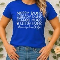 Messy Buns Library Runs Coffee And Hugs Homeschool Mom Gift Women's T-Shirt thumb 2