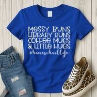 Messy Buns Library Runs Coffee And Hugs Homeschool Mom Gift Women's T-Shirt thumb 3