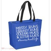 Messy Buns Library Runs Coffee And Hugs Homeschool Mom Gift Tote Bag thumb 2