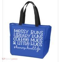 Messy Buns Library Runs Coffee And Hugs Homeschool Mom Gift Tote Bag thumb 3