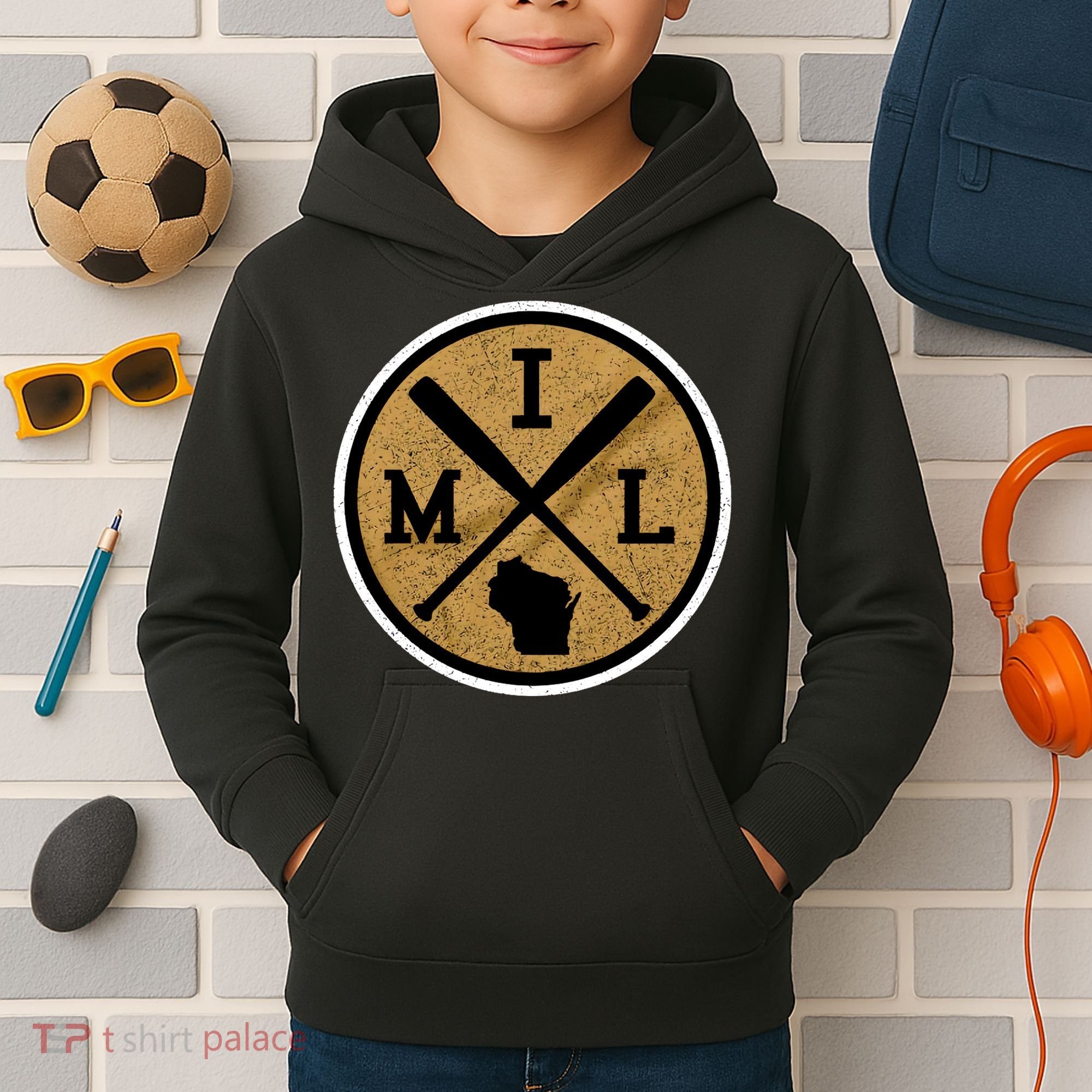 Milwaukee Baseball Lover Baseball Player Retro Sporty Kids Hoodie