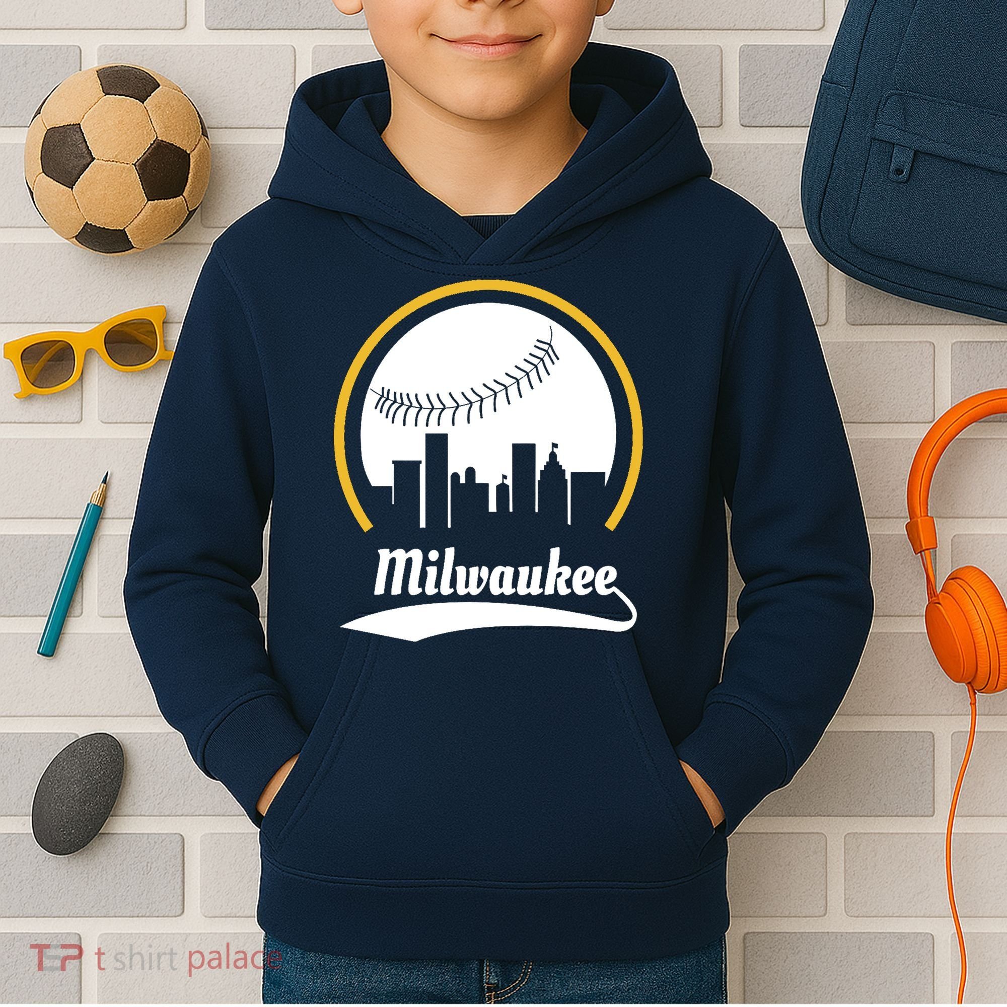 Milwaukee Baseball Lover Baseball Player Retro Sporty Kids Hoodie