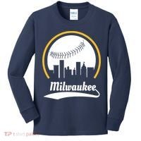 Milwaukee Baseball Lover Baseball Player Retro Sporty Kids Long Sleeve Shirt thumb 0