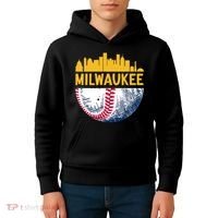 Milwaukee Baseball Lover Baseball Player Retro Sporty Kids Hoodie thumb 4
