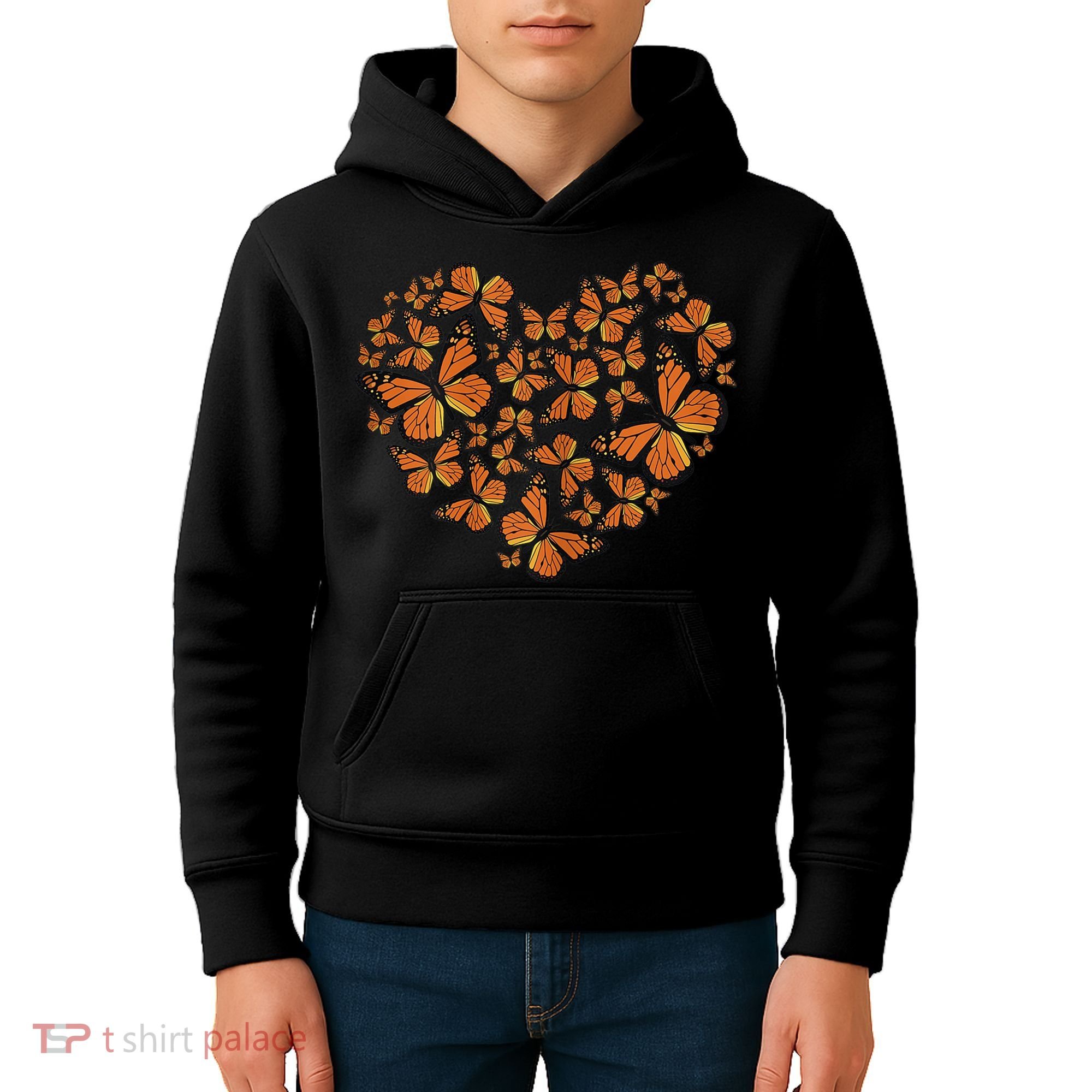 Monarch Butterfly Love Heart Kids Hoodie