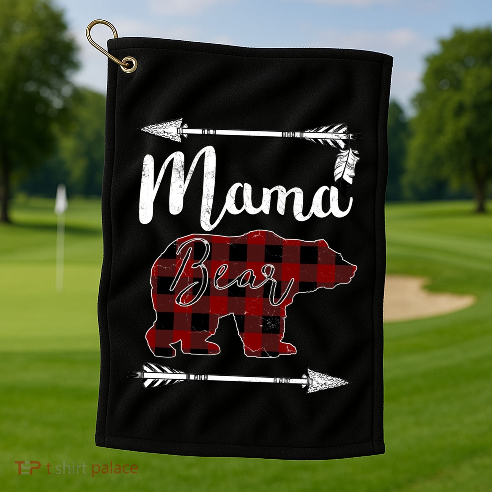 Mama Bear MotherS Day Mom Buffalo Plaid Gift Golf Towel