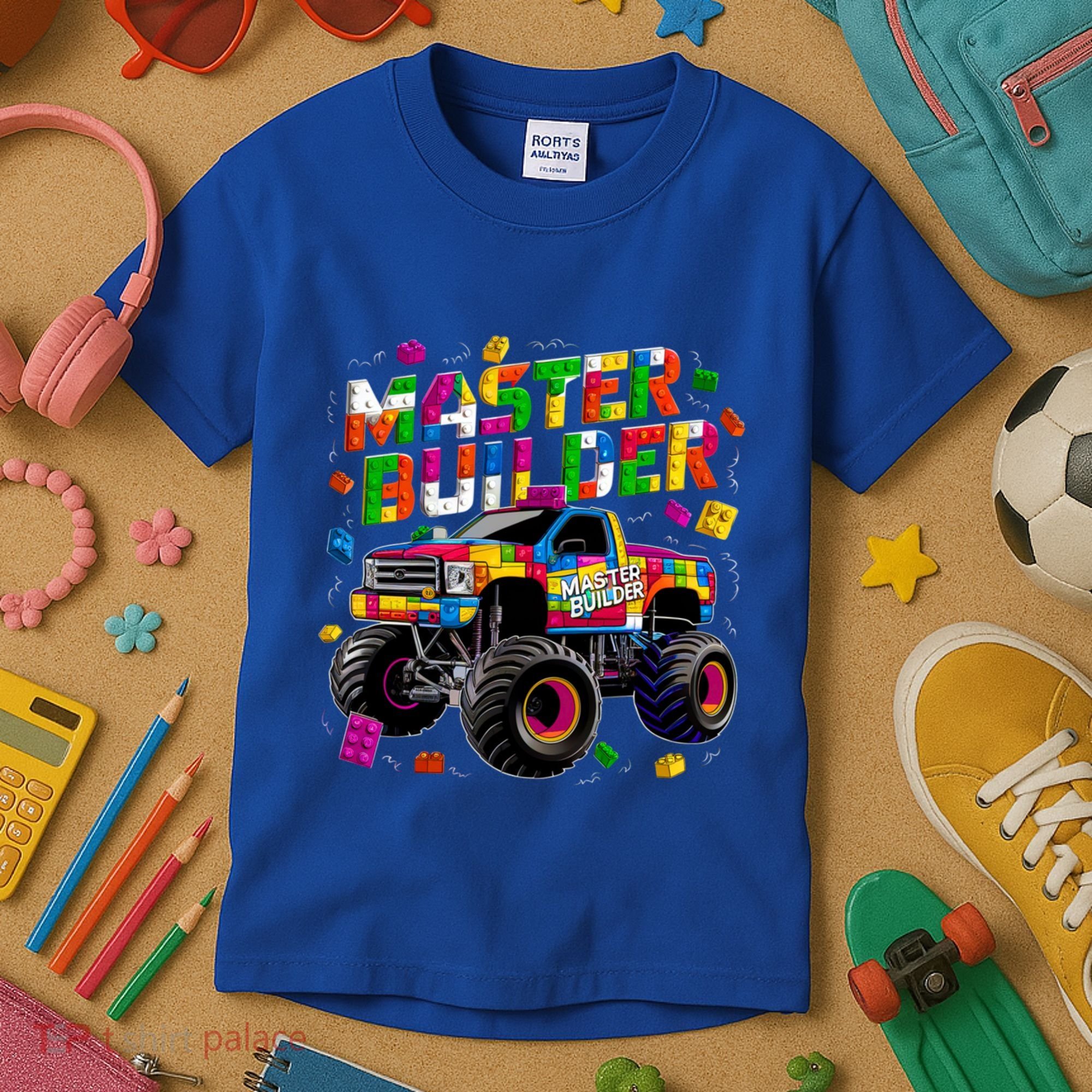 Master Builder Monster Truck Building Blocks Brick Gift Kids T-Shirt