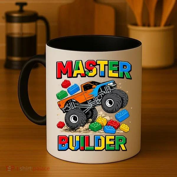 Master Builder Monster Truck Blocks Building Brick Coffee Mug
