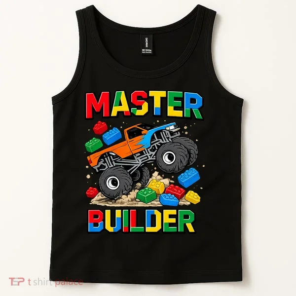 Master Builder Monster Truck Blocks Building Brick Tank Top