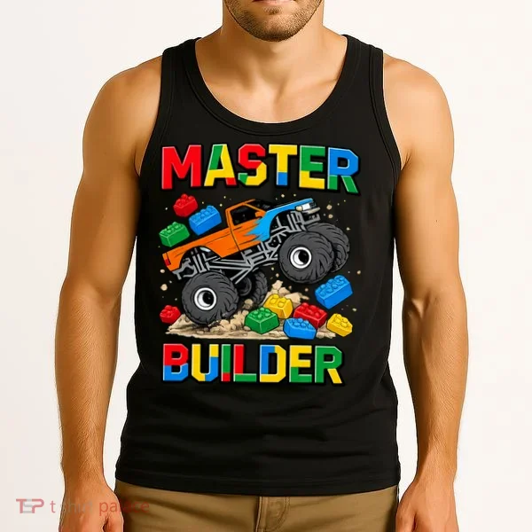 Master Builder Monster Truck Blocks Building Brick Tank Top