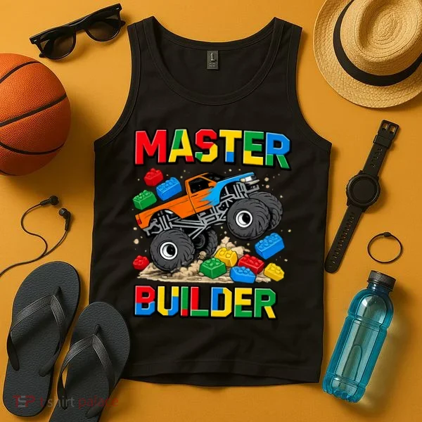 Master Builder Monster Truck Blocks Building Brick Tank Top