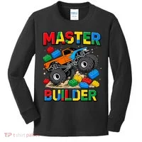 Master Builder Monster Truck Blocks Building Brick Kids Long Sleeve Shirt thumb 0