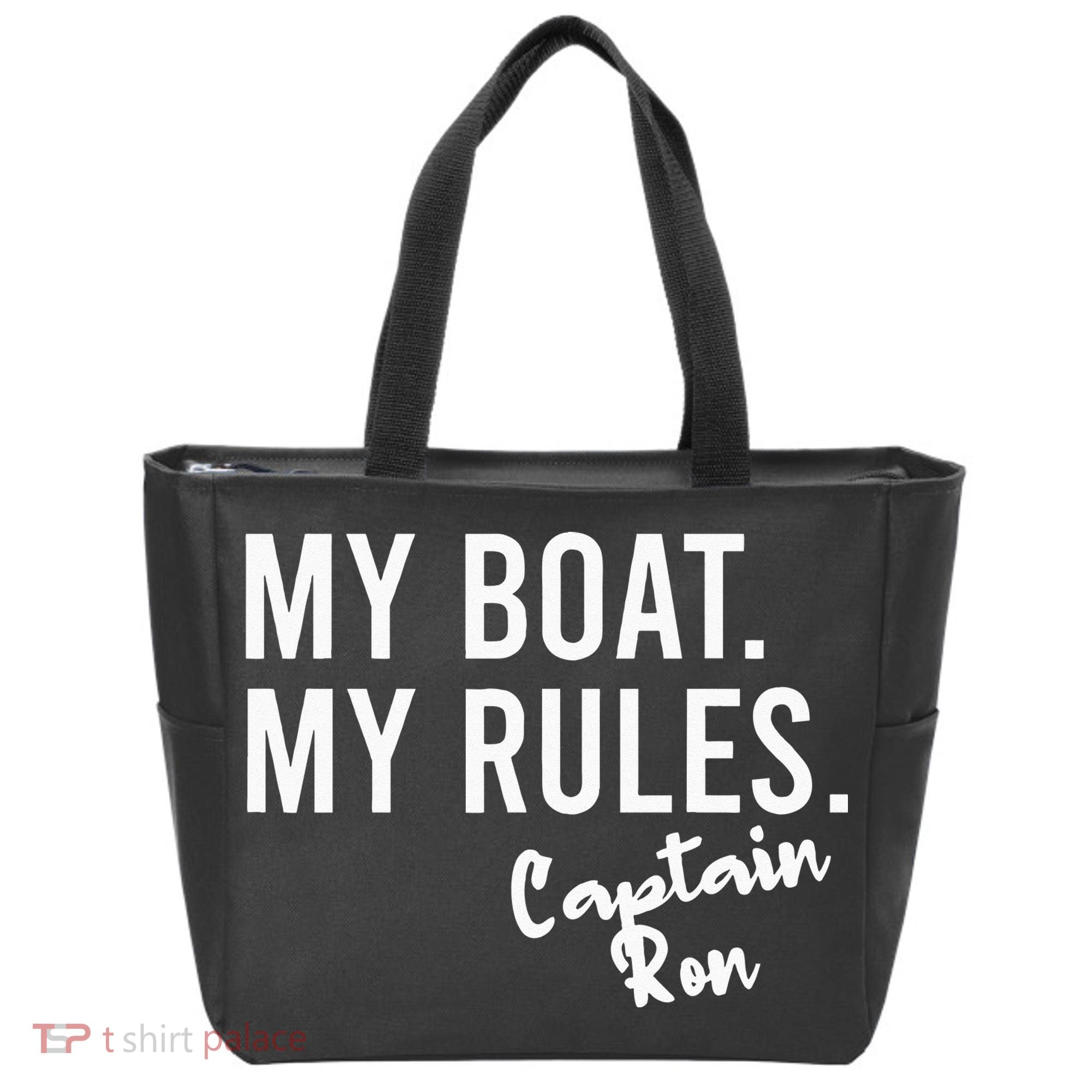 My Boat My Rules Captain Ron Personalized Boating Name Tote Bag