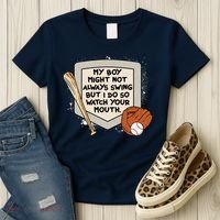 My Boy Might Not Always Swing But I Do Baseball Parent Women's T-Shirt thumb 3