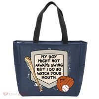 My Boy Might Not Always Swing But I Do Baseball Parent Tote Bag thumb 0