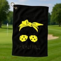 Messy Bun Number One Paddleball PickleBall Lover Golf Towel thumb 1