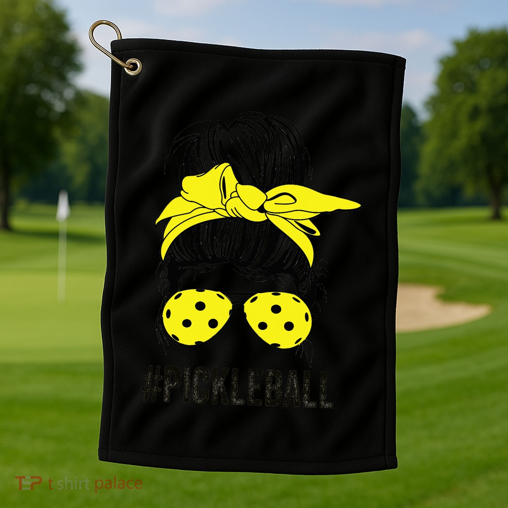 Messy Bun Number One Paddleball PickleBall Lover Golf Towel
