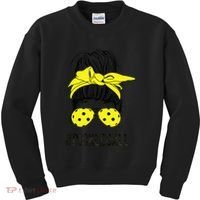 Messy Bun Number One Paddleball PickleBall Lover Kids Sweatshirt thumb 0