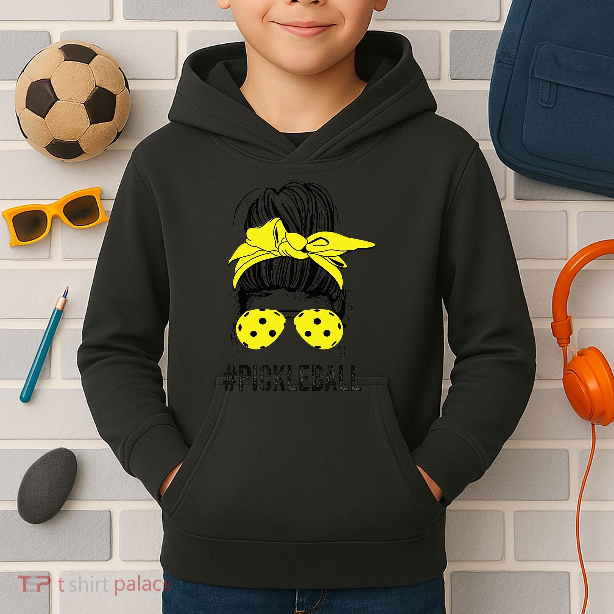 Messy Bun Number One Paddleball PickleBall Lover Kids Hoodie