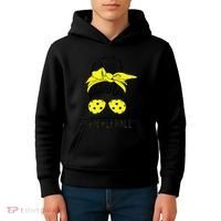 Messy Bun Number One Paddleball PickleBall Lover Kids Hoodie thumb 4