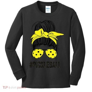 Messy Bun Number One Paddleball PickleBall Lover Kids Long Sleeve Shirt