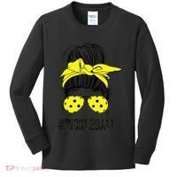 Messy Bun Number One Paddleball PickleBall Lover Kids Long Sleeve Shirt thumb 0