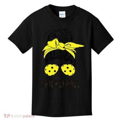 Messy Bun Number One Paddleball PickleBall Lover Kids T-Shirt
